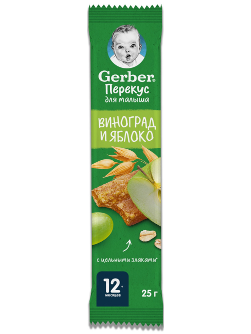Батончик фруктово-злаковый детский Gerber Яблоко и виноград с 12 месяцев, 25г