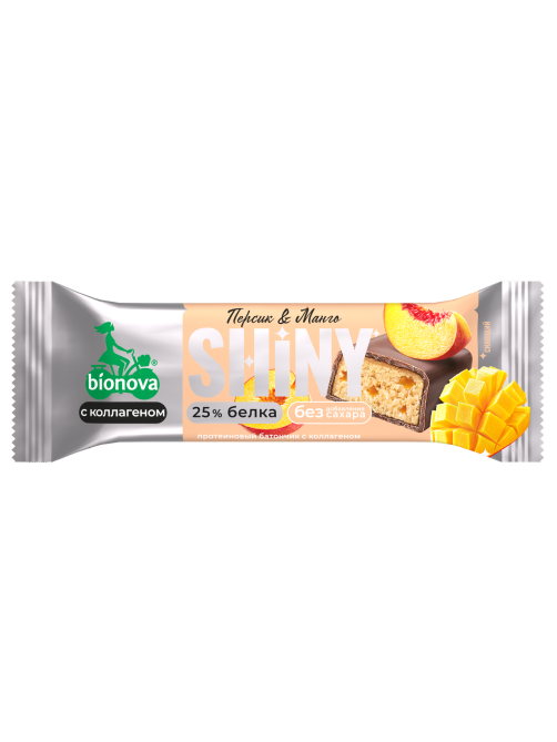 Батончик протеиновый Bionova Shiny глазированный персик-манго, 40г