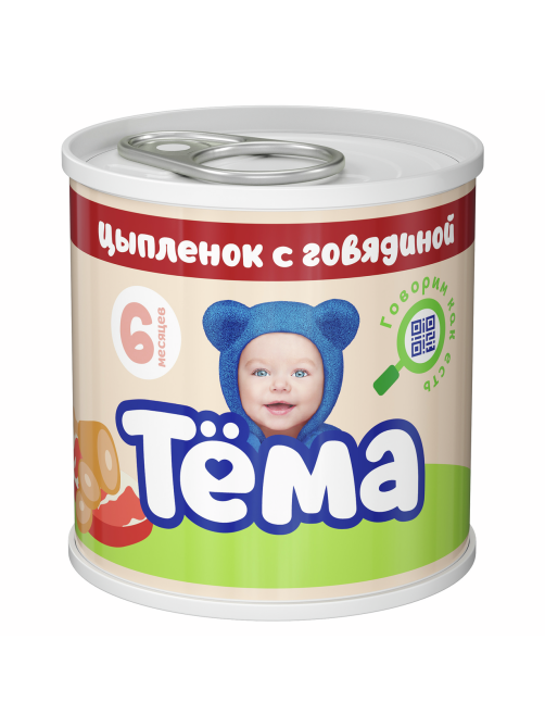 Пюре мясное детское Тема Цыпленок и говядина с 6 месяцев, 90г