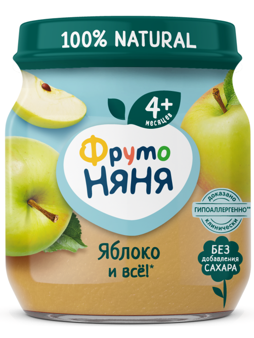 Пюре фруктовое детское ФрутоНяня Яблоко с 4 месяцев, 100г