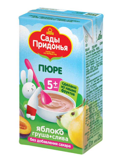 Пюре фруктовое детское Сады Придонья Яблоко, груша и слива с 5 месяцев, 125г