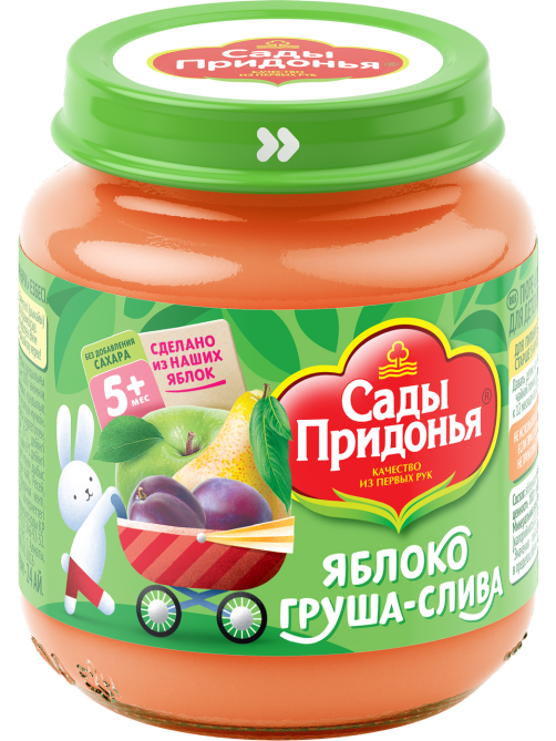 Пюре фруктовое детское Сады Придонья Яблоко, груша и слива с 5 месяцев, 120г