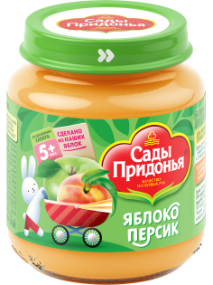 Пюре фруктовое детское Сады Придонья Яблоко и персик с 5 месяцев, 120г