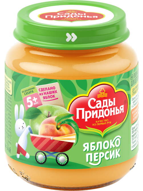 Пюре фруктовое детское Сады Придонья Яблоко и персик с 5 месяцев, 120г
