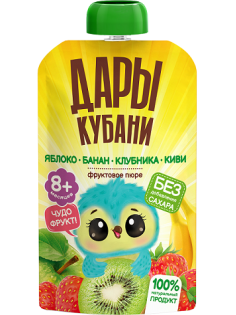Пюре детское Дары Кубани яблоко, банан, клубника и киви, 90г