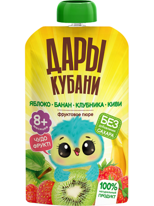 Пюре детское Дары Кубани яблоко, банан, клубника и киви, 90г