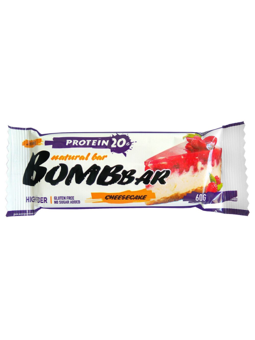 Батончик протеиновый Bombbar Малиновый чизкейк неглазированный, 60г x 20 шт