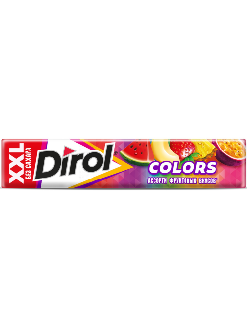 Жевательная резинка Dirol Colors XXL без сахара ассорти Фруктовых вкусов, 19г х 18 шт