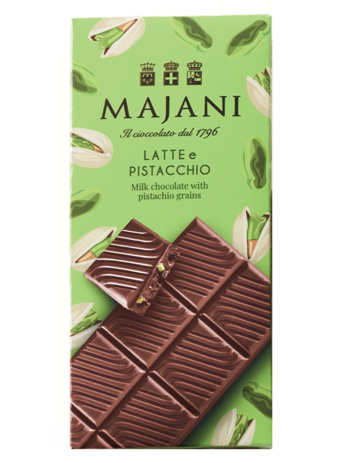 Шоколад Majani молочный фисташка, 100г