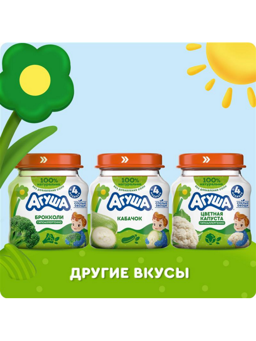 Пюре овощное детское Агуша Кабачок с 4 месяцев, 80г