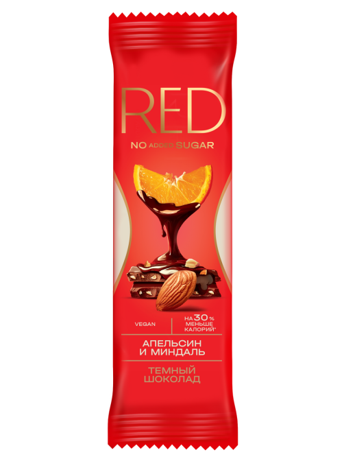 Шоколад Red Delight темный с апельсином и миндалем без сахара, 20г