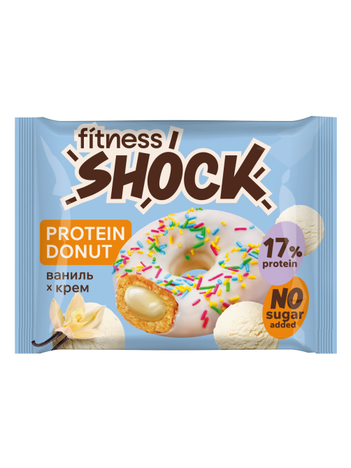 Пирожное протеиновое Fitness Shock Донат с ванилью и кремом, 70г