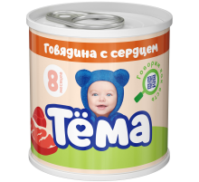 Пюре мясное детское Тема Говядина и сердце с 8 месяцев, 90г