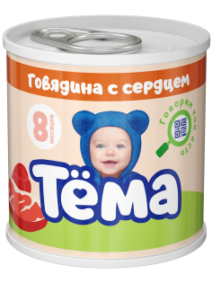 Пюре мясное детское Тема Говядина и сердце с 8 месяцев, 90г
