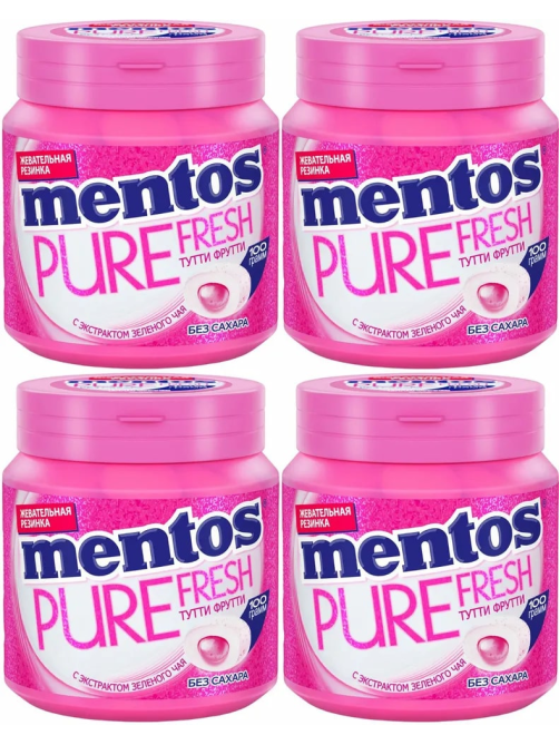 Жевательная резинка Mentos Pure Fresh Тутти Фрутти, 100г x 4 шт