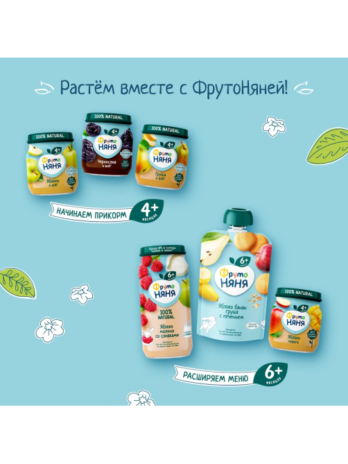 Пюре фруктовое детское ФрутоНяня Яблоко, манго и йогурт с 6 месяцев, 90г