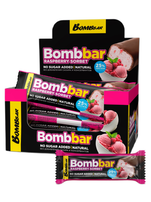 Батончик Bombbar малиновый сорбет, 40г x 30 шт