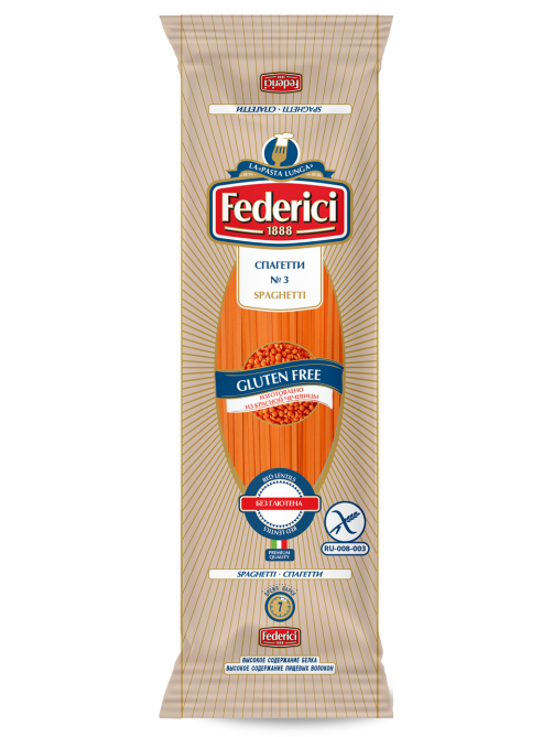 Макароны спагетти Federici Spaghetti №3 из красной чечевицы без глютена, 250г
