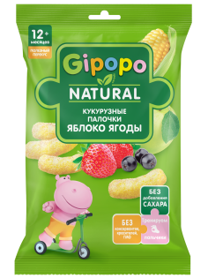 Кукурузные палочки детские Gipopo Яблоко и ягоды с 12 месяцев, 20г