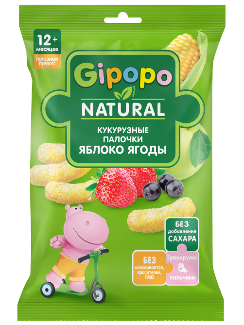 Кукурузные палочки детские Gipopo Яблоко и ягоды с 12 месяцев, 20г