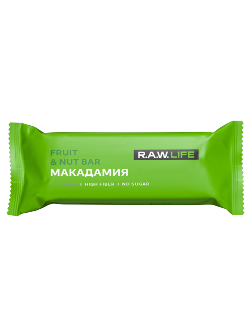 Батончик без сахара R.A.W. LIFE Макадамия орехово-фруктовый без глютена, 47г x 15 шт