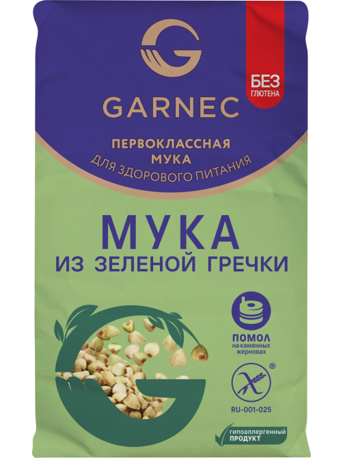 Мука Garnec из зеленой гречки без глютена, 500г