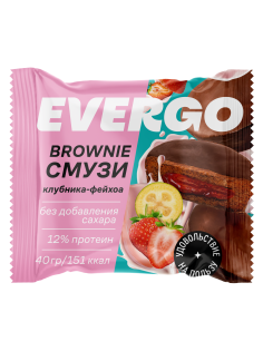 Пирожное протеиновое Evergo брауни смузи клубника с фейхоа, 40г