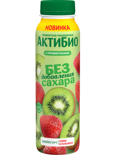 Йогурт питьевой Актибио киви и клубника безлактозный без сахара 1.5%, 260г