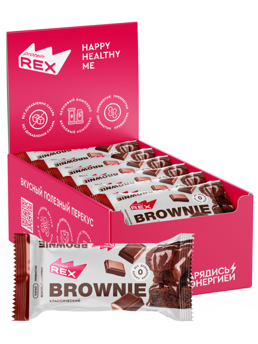 Пирожное протеиновое ProteinRex Брауни Классический без сахара, 50г x 12 шт