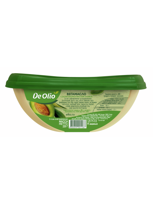 Вегамасло De Olio с базиликом и маслом оливок 72.5%, 220г