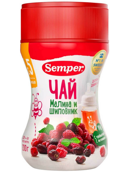 Чай детский Semper Малина и шиповник с 5 месяцев, 200г