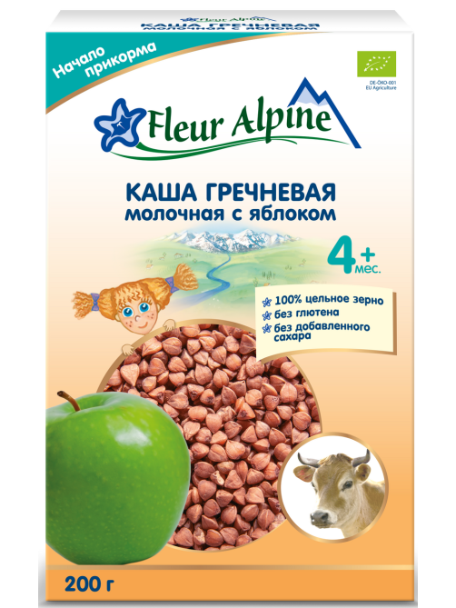 Каша молочная детская Fleur Alpine Гречневая Яблоко с 4 месяцев, 200г