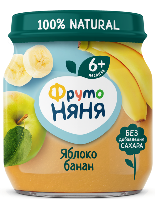 Пюре фруктовое детское ФрутоНяня Яблоко и банан с 6 месяцев, 100г