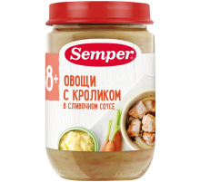 Пюре мясо-растительное детское Semper Овощи, кролик и сливочный соус с 8 месяцев, 190г
