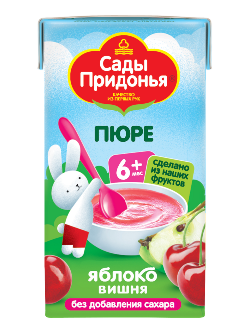 Пюре фруктовое детское Сады Придонья Яблоко и вишня с 6 месяцев, 125г