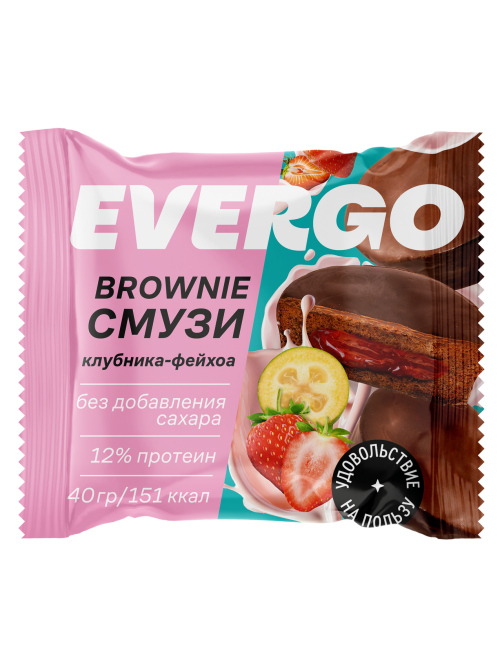 Пирожное протеиновое Evergo брауни смузи клубника с фейхоа, 40г x 8 шт