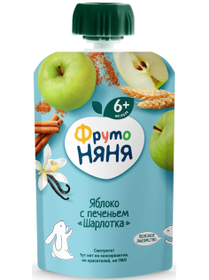 Пюре фруктовое детское ФрутоНяня Шарлотка Яблоко и печенье с 6 месяцев, 90г