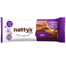 Батончик протеиновый Nattys &Go Crispy Шоколад-арахис-карамель-изюм без сахара без глютена, 45г