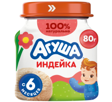 Пюре мясное детское Агуша Индейка с 6 месяцев, 80г