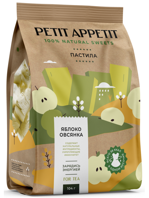Пастила Petit Appetit яблоко и овсянка, 104г