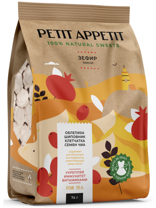 Мини-зефир Petit Appetit облепиха, шиповник и клетчатка семян чиа, 74г