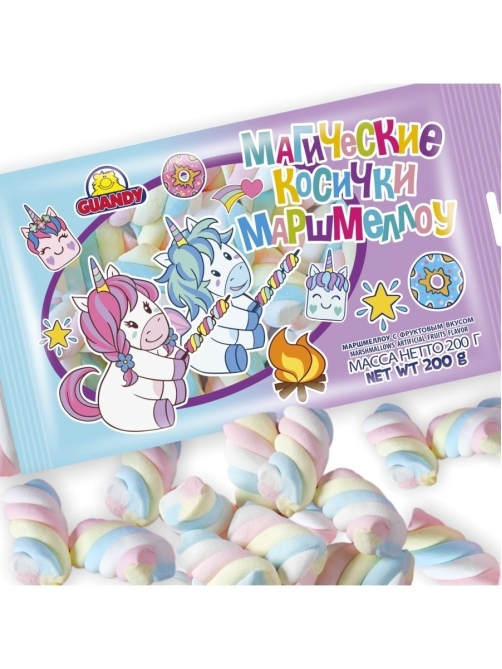 Маршмеллоу Guandy Волшебная страна магические косички фруктовые, 200г