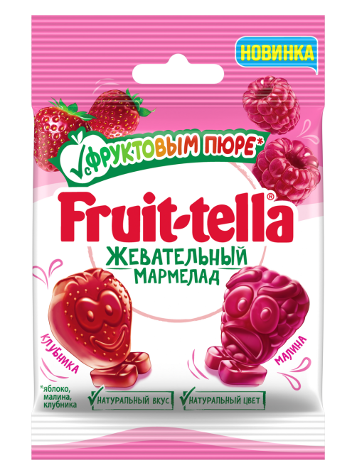 Мармелад жевательный Fruittella с пюре клубники и малины, 36г