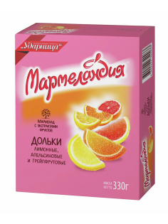 Мармелад Ударница Мармеландия Дольки апельсиновые, лимонные, грейпфрутовые, 330г