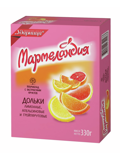 Мармелад Ударница Мармеландия Дольки апельсиновые, лимонные, грейпфрутовые, 330г