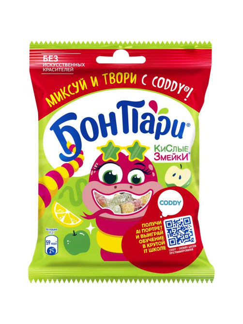 Мармелад жевательный Bon Pari Кислые змейки, 120г