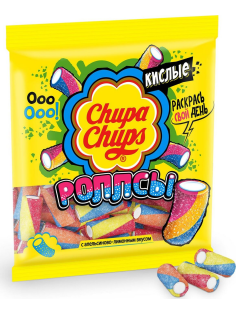 Мармелад жевательный Chupa Chups Роллсы кислые с апельсиново-лимонным вкусом, 70г