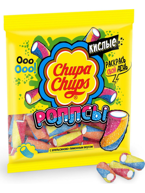 Мармелад жевательный Chupa Chups Роллсы кислые с апельсиново-лимонным вкусом, 70г