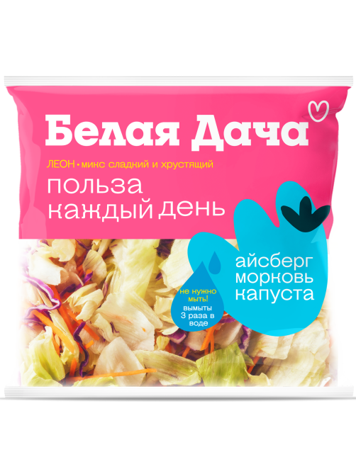 Салатная смесь Белая Дача Леон айсберг, морковь и красная капуста, 150г