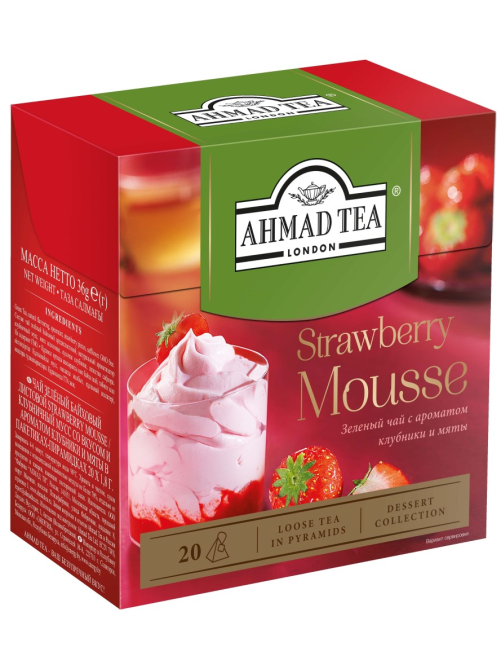 Чай зеленый Ahmad Tea Strawberry Mousse с клубникой и мятой (1.8г x 20шт), 36г